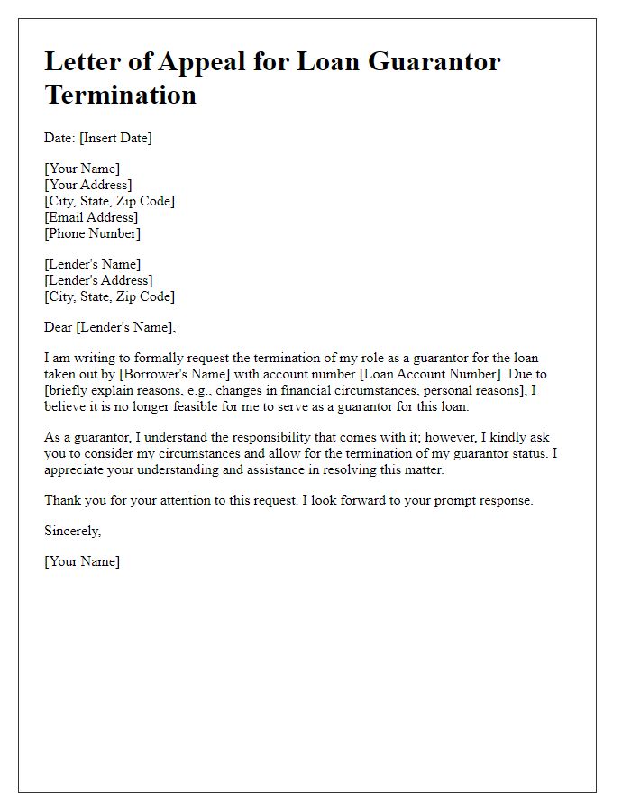 Letter template of appeal for loan guarantor termination