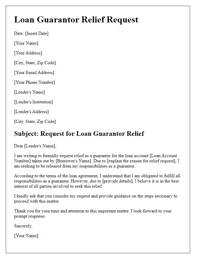 Letter template of documentation for loan guarantor relief