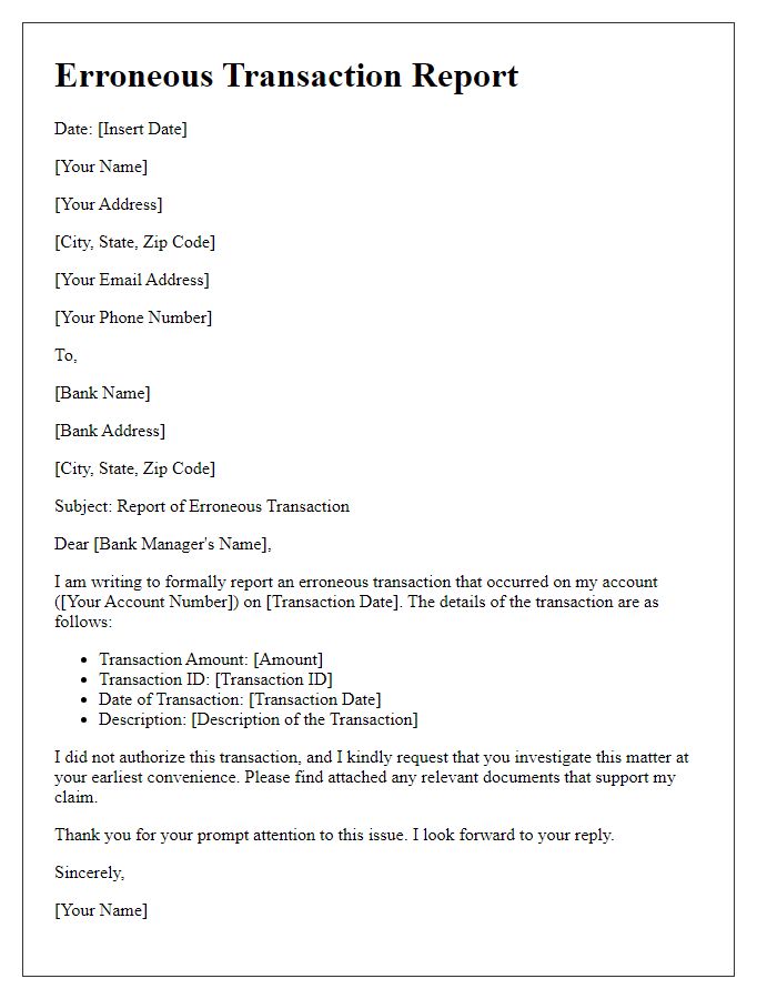 Letter template of erroneous transaction report