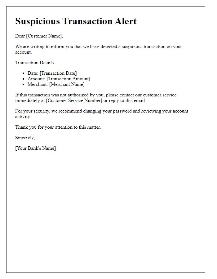 Letter template of suspicious transaction alert