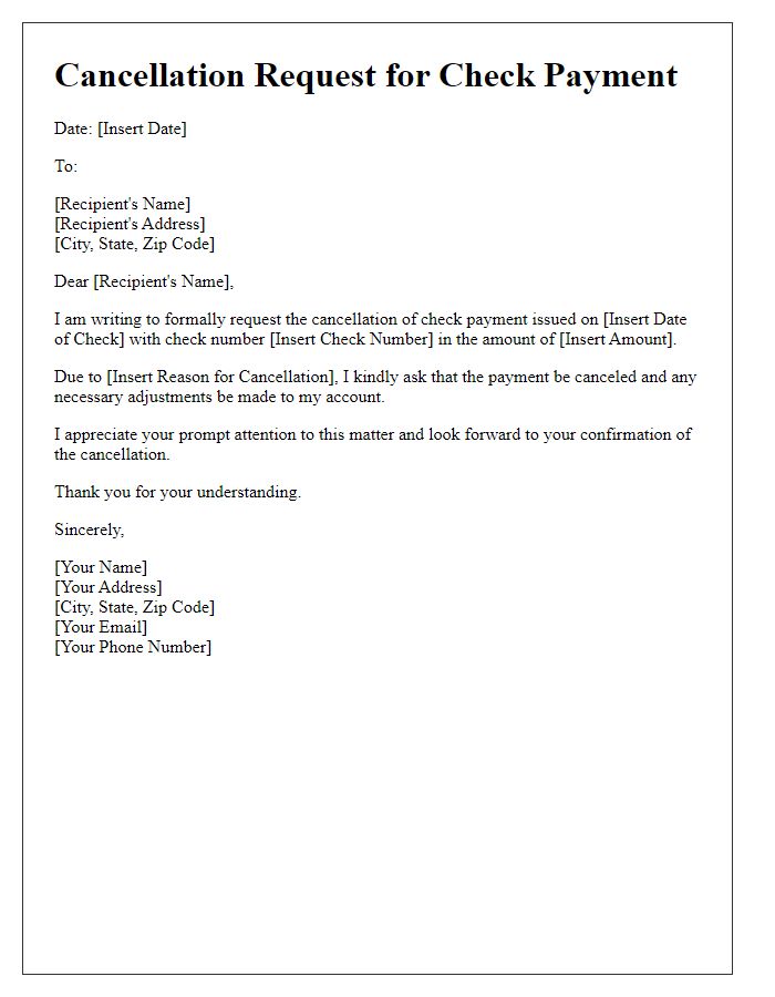 Letter template of cancellation request for check payment