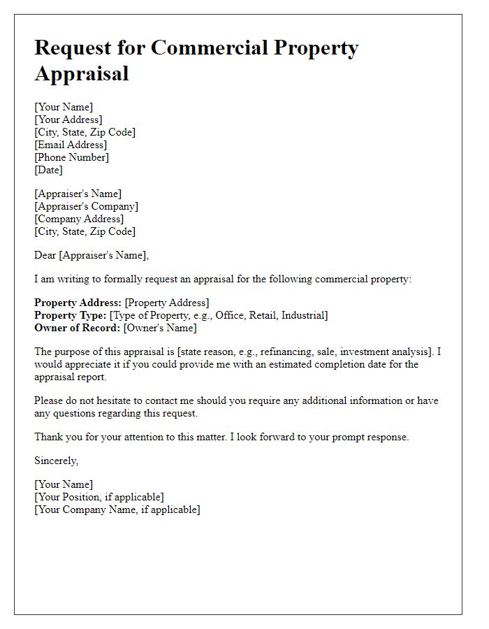 Letter template of commercial property appraisal request