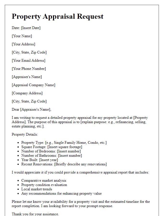 Letter template of detailed property appraisal request