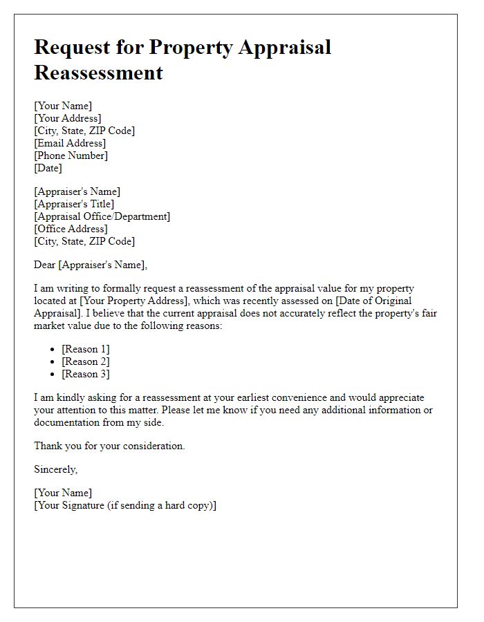 Letter template of property appraisal reassessment request