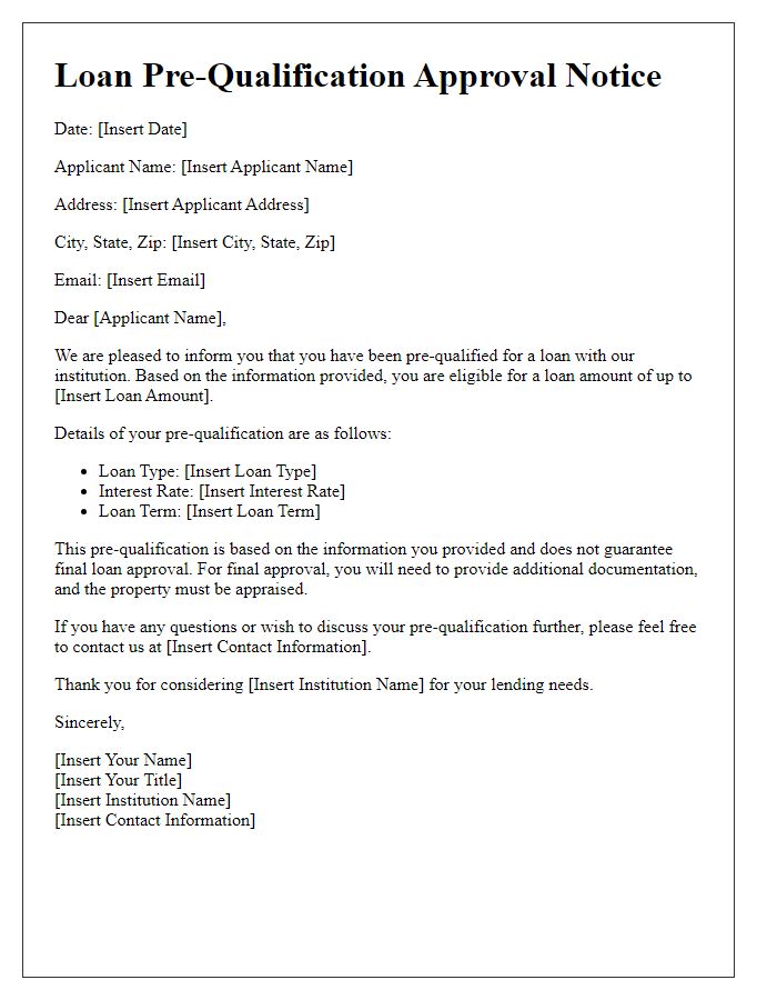 Letter template of loan pre-qualification approval notice