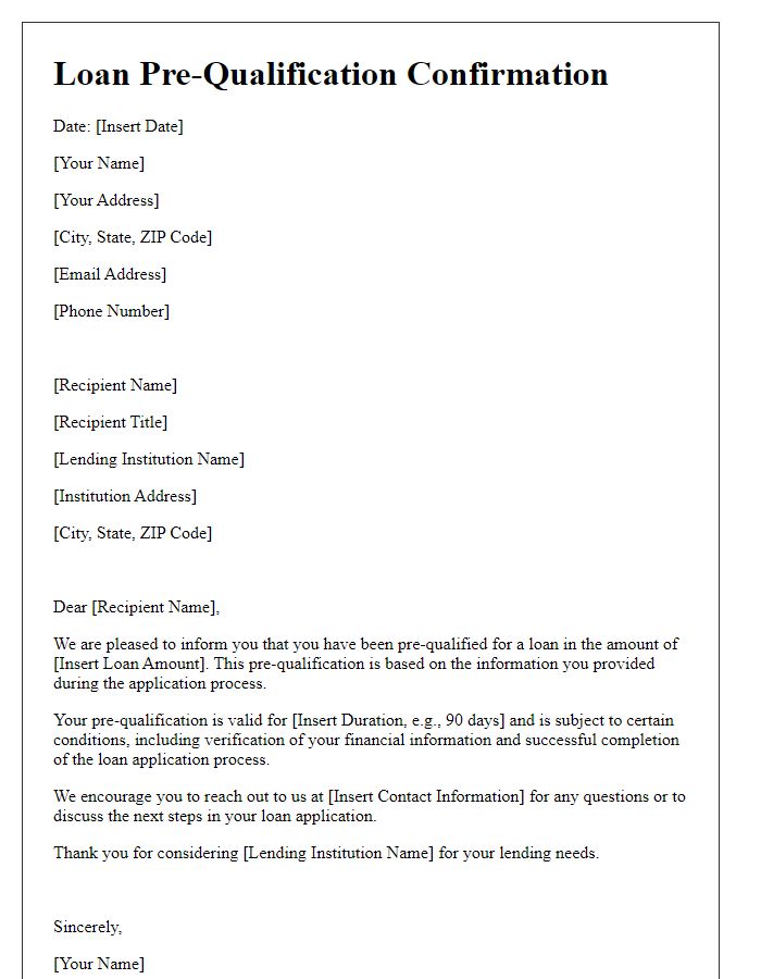 Letter template of loan pre-qualification confirmation letter