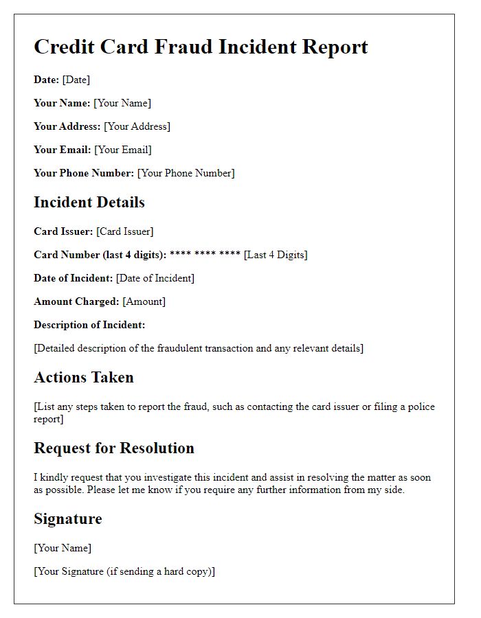 Letter template of credit card fraud incident reporting.