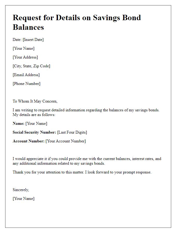 Letter template of request for details on savings bond balances