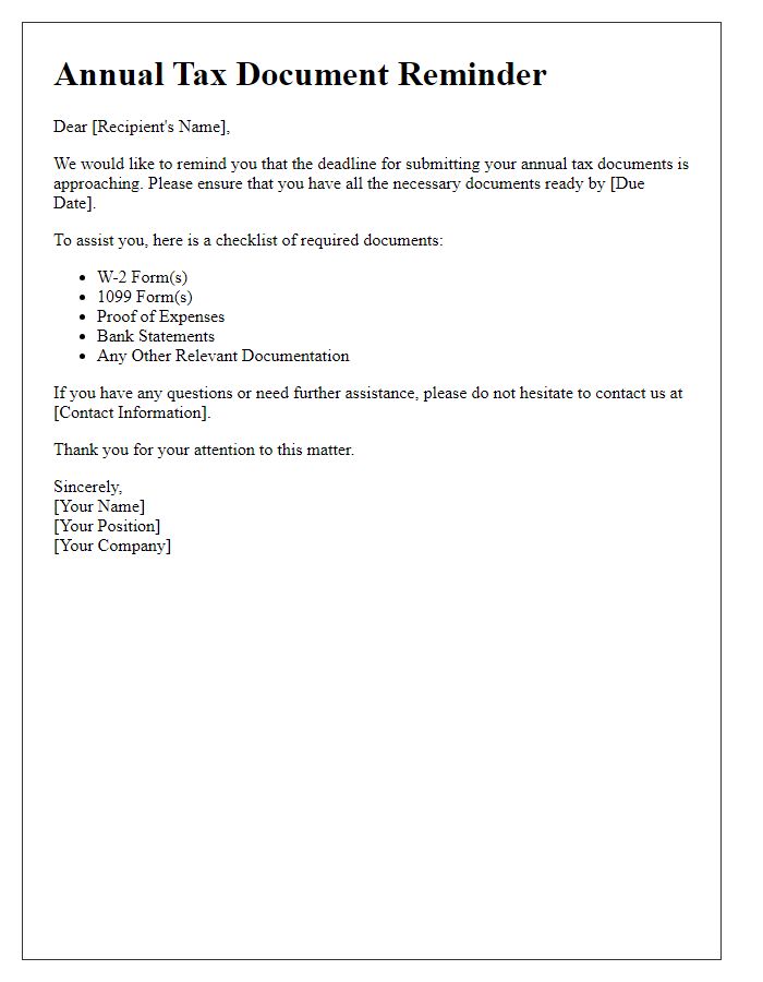 Letter template of annual tax document reminder