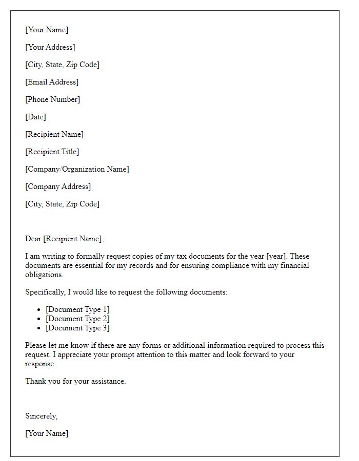 Letter template of formal tax document request