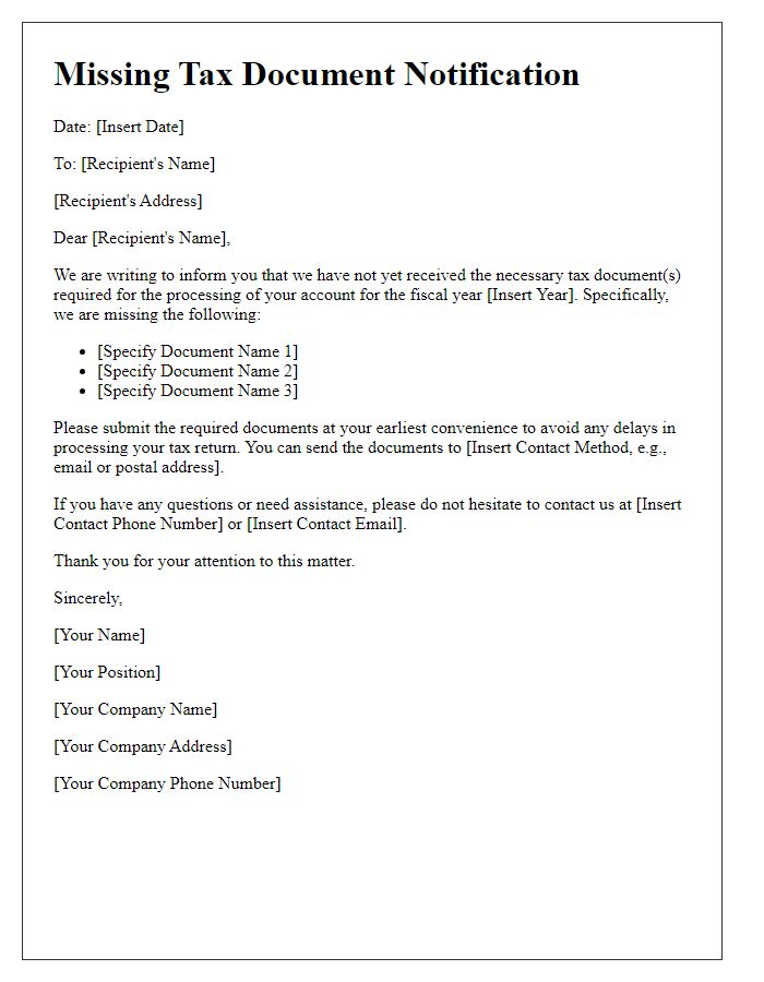 Letter template of missing tax document notification