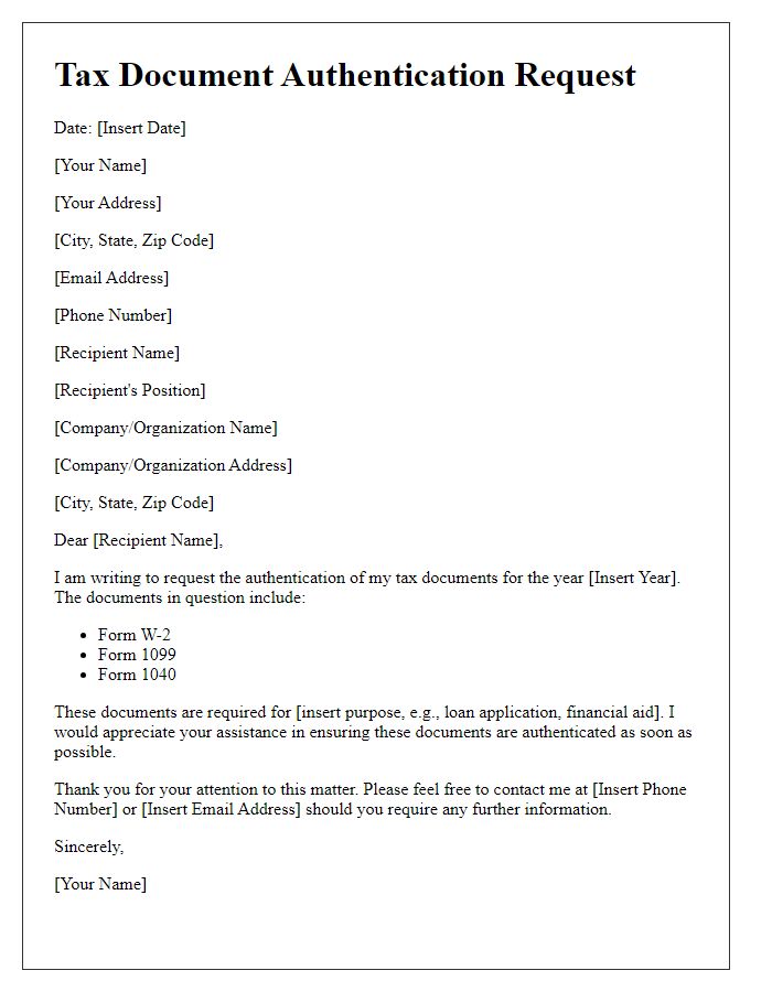 Letter template of tax document authentication request