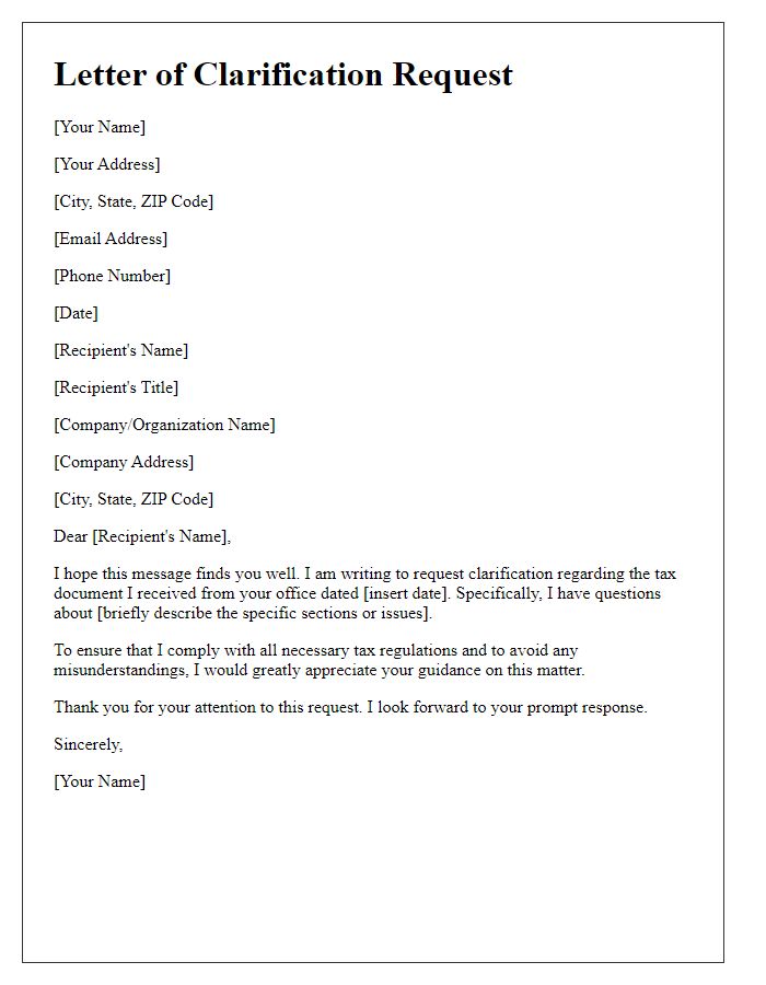 Letter template of tax document clarification request