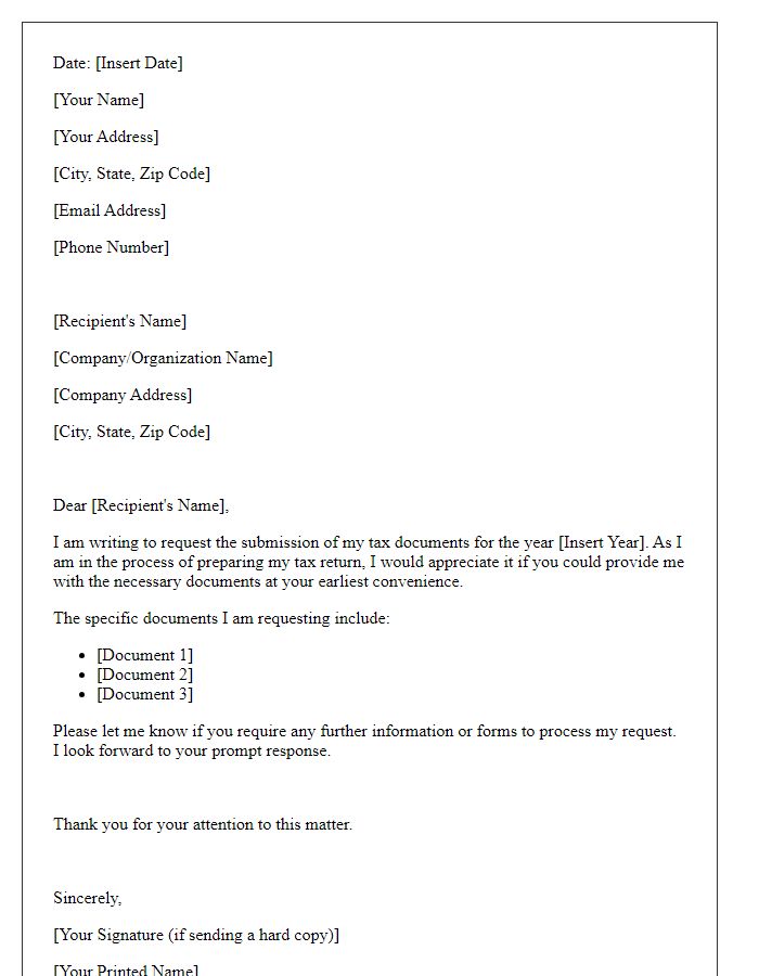 Letter template of tax document submission request