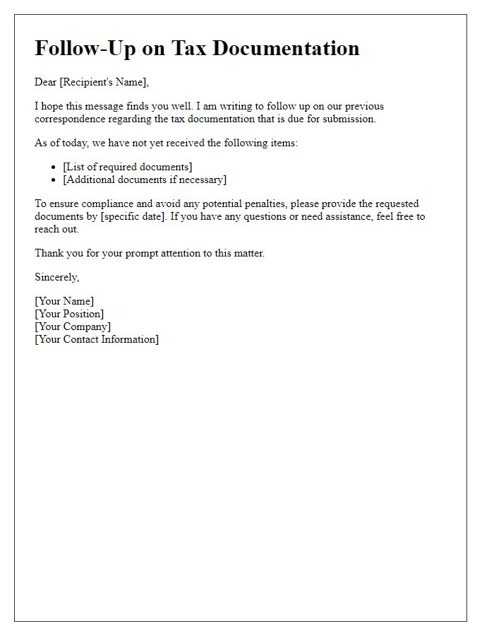 Letter template of tax documentation follow-up