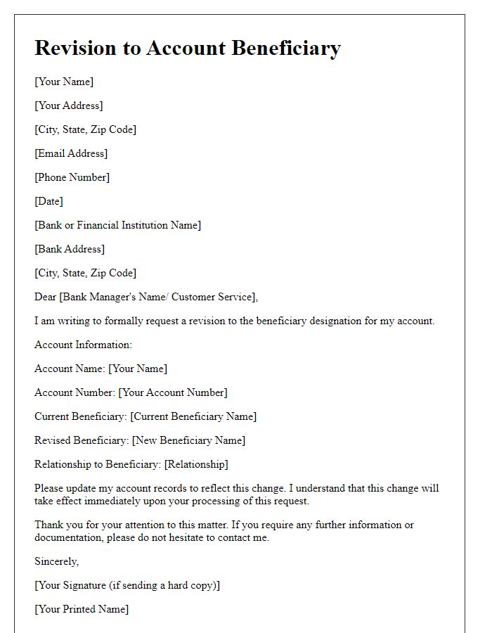 Letter template of revision to account beneficiary