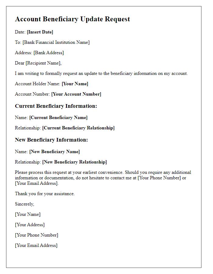 Letter template of updating account beneficiary details