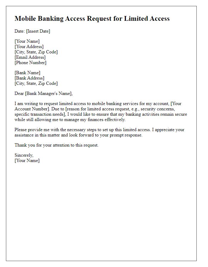 Letter template of mobile banking access request for limited access