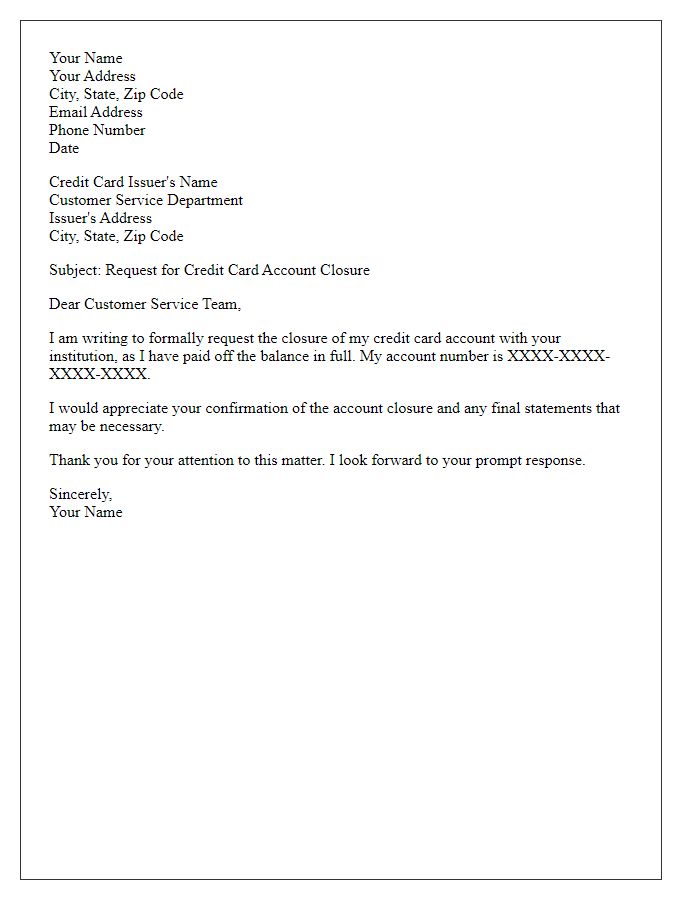 Letter template of Request for Credit Card Account Closure After Balance Paid