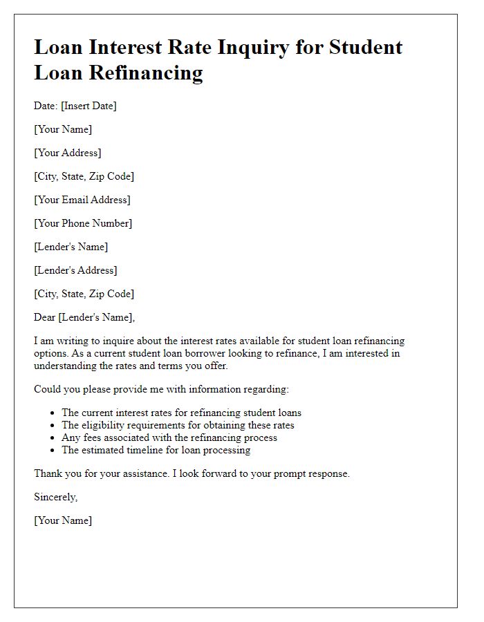 Letter template of loan interest rate inquiry for student loan refinancing