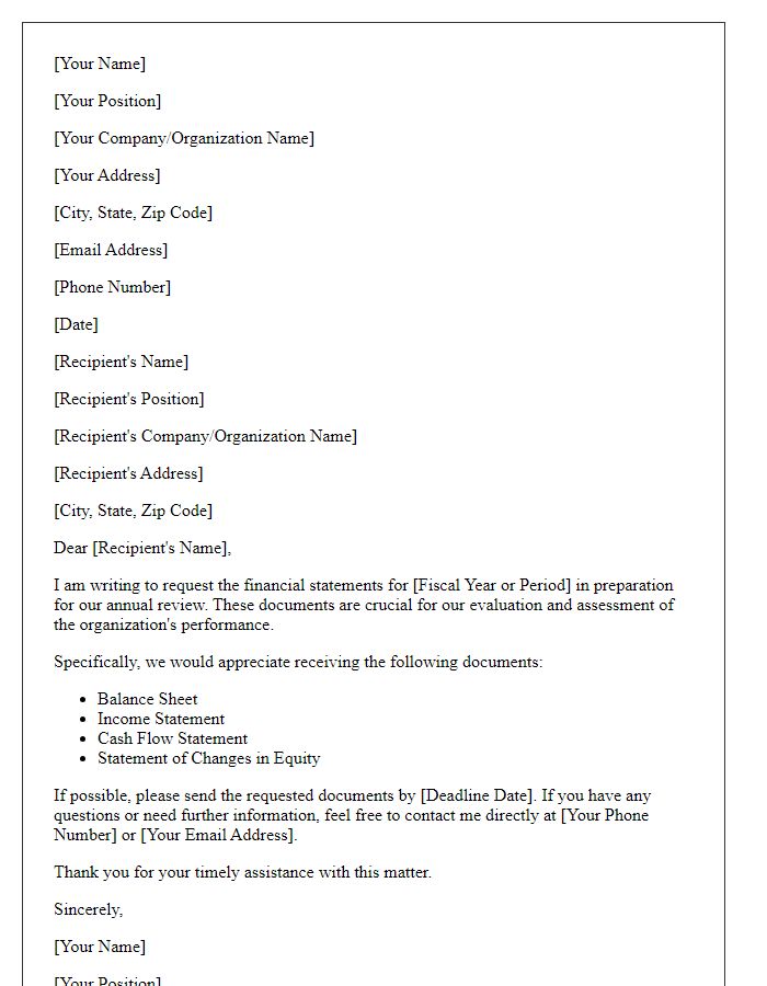 Letter template of financial statement request for annual review