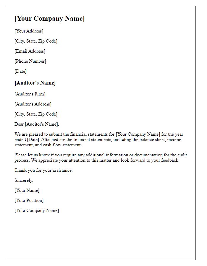 Letter template of financial statement submission for audit purposes