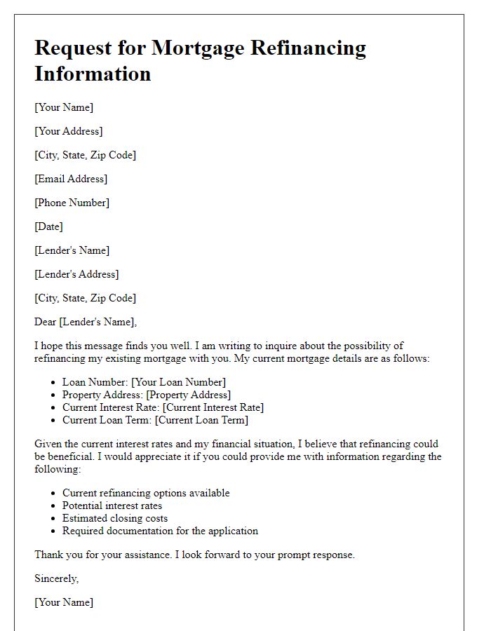 Letter template of request for mortgage refinancing information