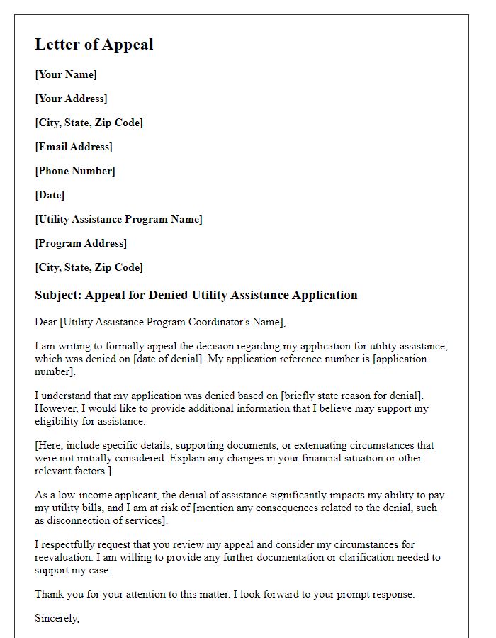 Letter template of appeal for denied utility assistance for low-income applicants