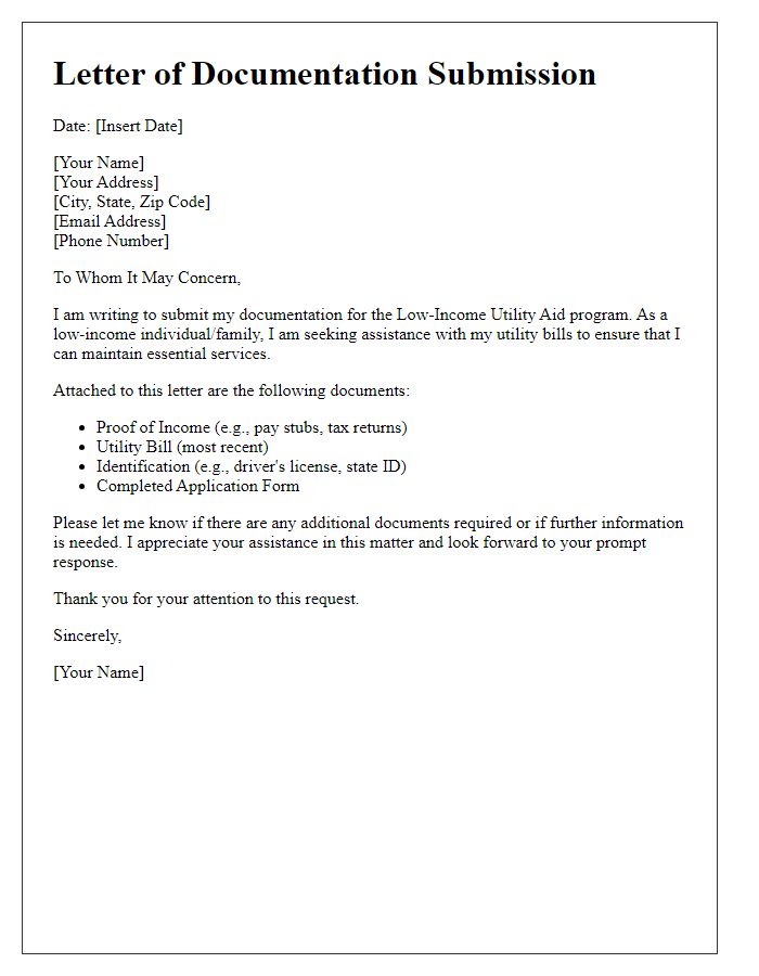 Letter template of documentation submission for low-income utility aid