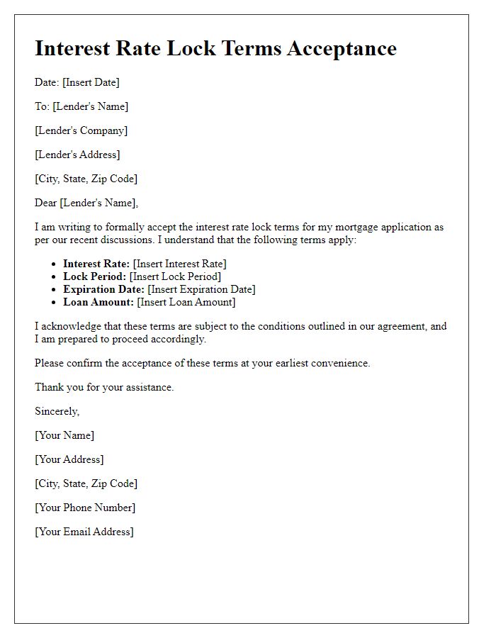 Letter template of interest rate lock terms acceptance