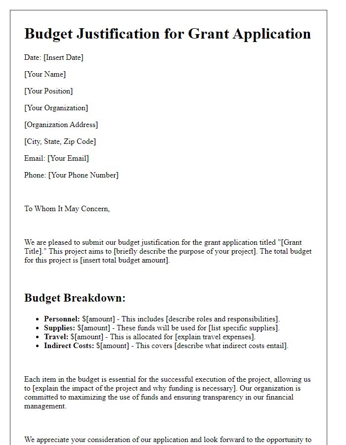 Letter template of budget justification for grant application service