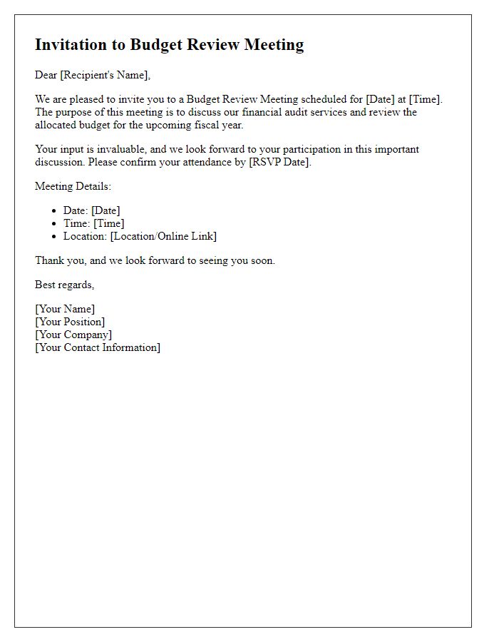 Letter template of budget review invitation for financial audit service