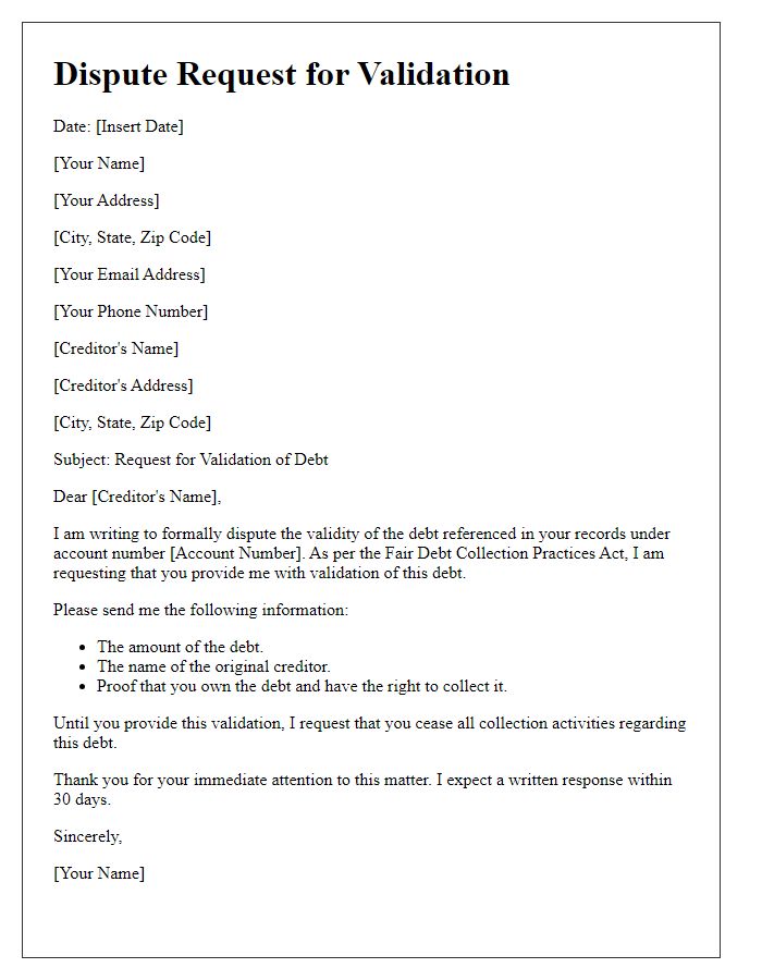 Letter template of dispute request for validation