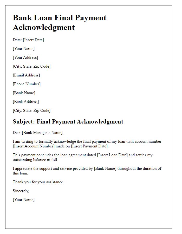 Letter template of Bank Loan Final Payment Acknowledgment