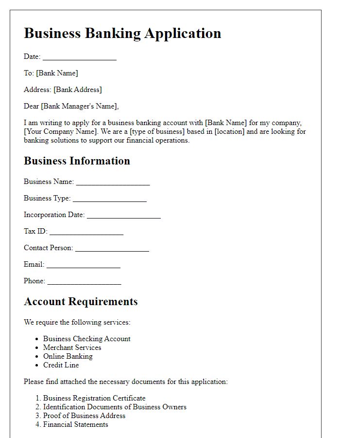 Letter template of business banking application form