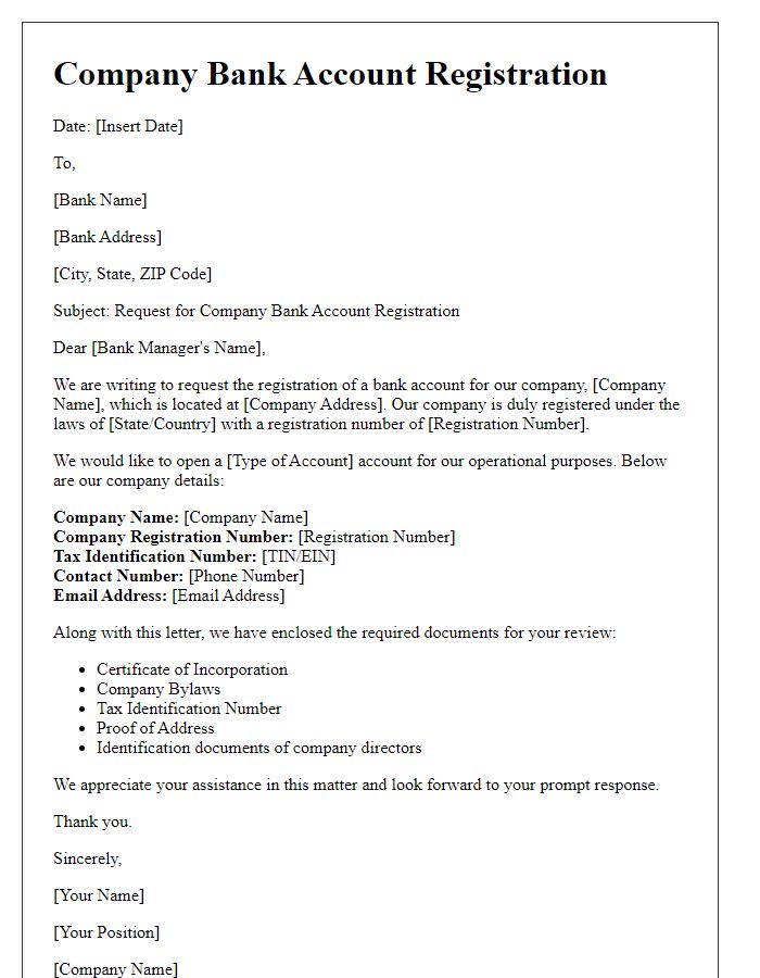 Letter template of company bank account registration