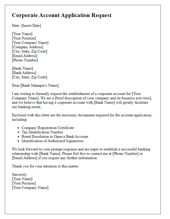 Letter template of corporate account application request