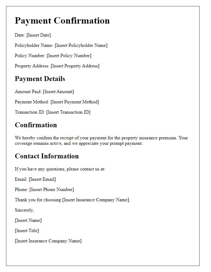 Letter template of property insurance premium payment confirmation