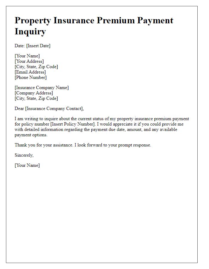 Letter template of property insurance premium payment inquiry