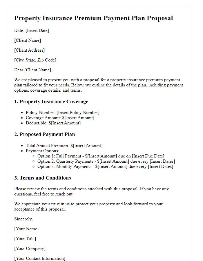 Letter template of property insurance premium payment plan proposal