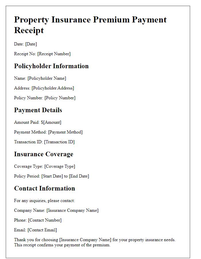 Letter template of property insurance premium payment receipt