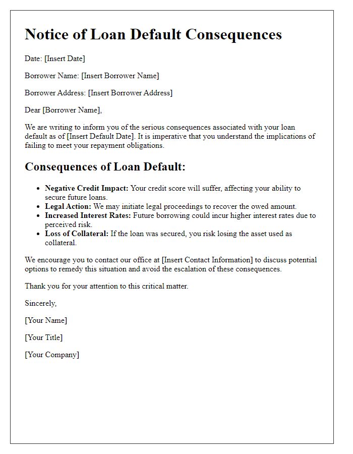 Letter template of loan default consequences explanation