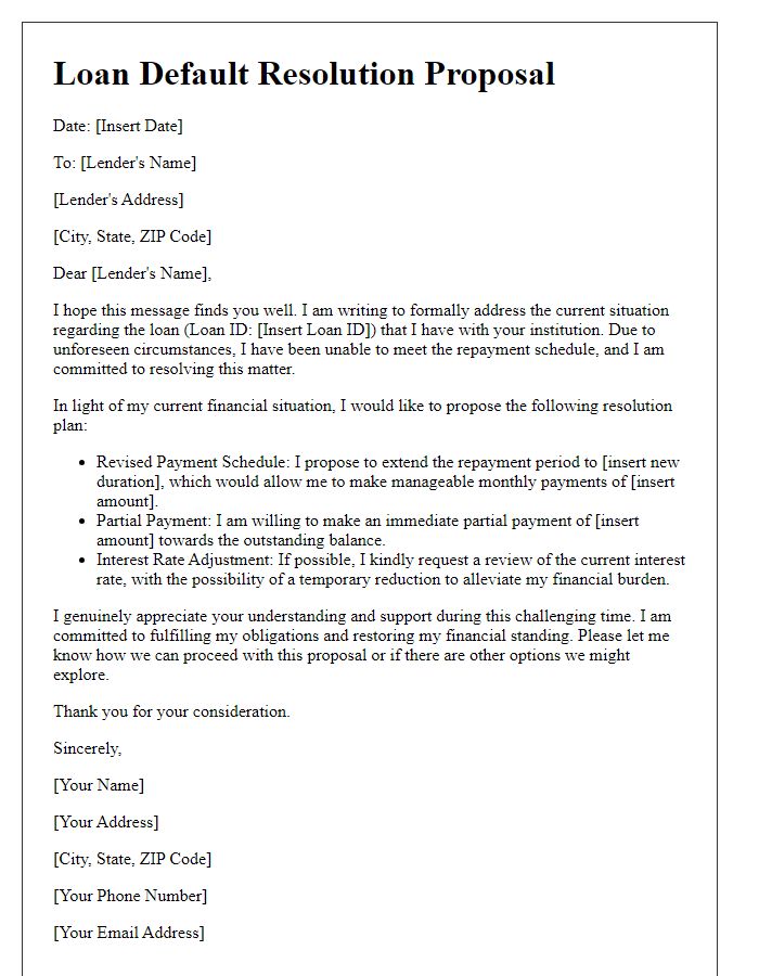 Letter template of loan default resolution proposal