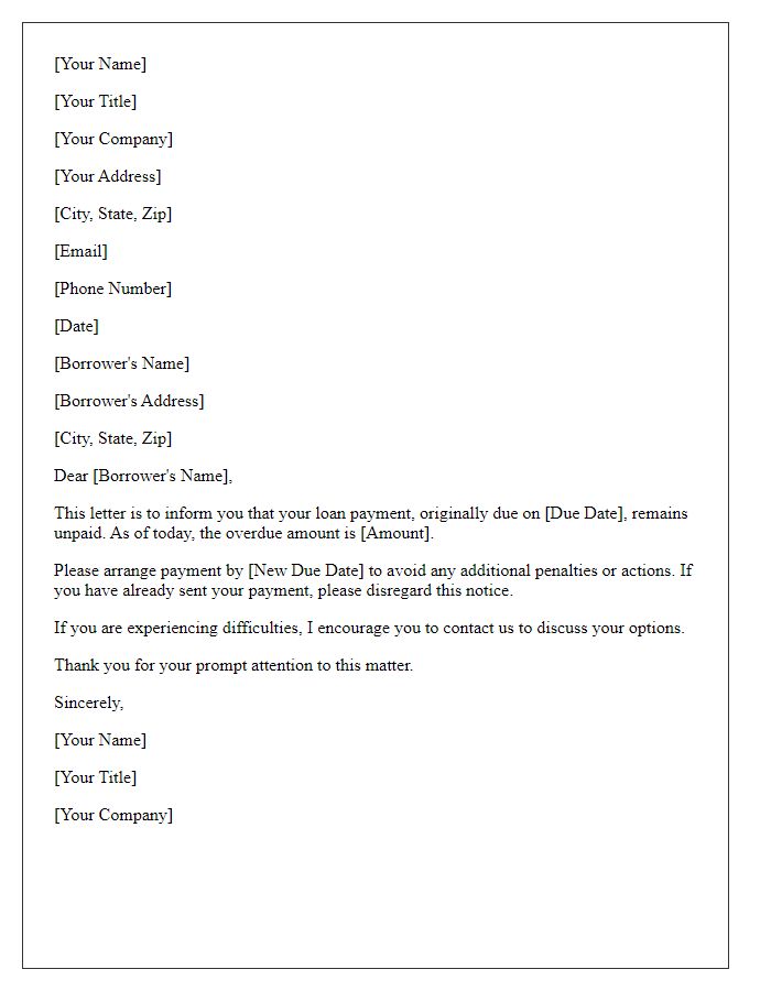 Letter template of overdue loan communication