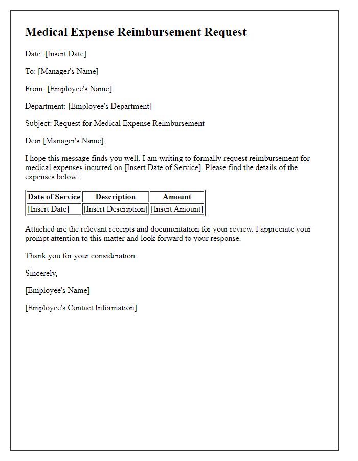 Letter template of medical expense reimbursement request for company employees