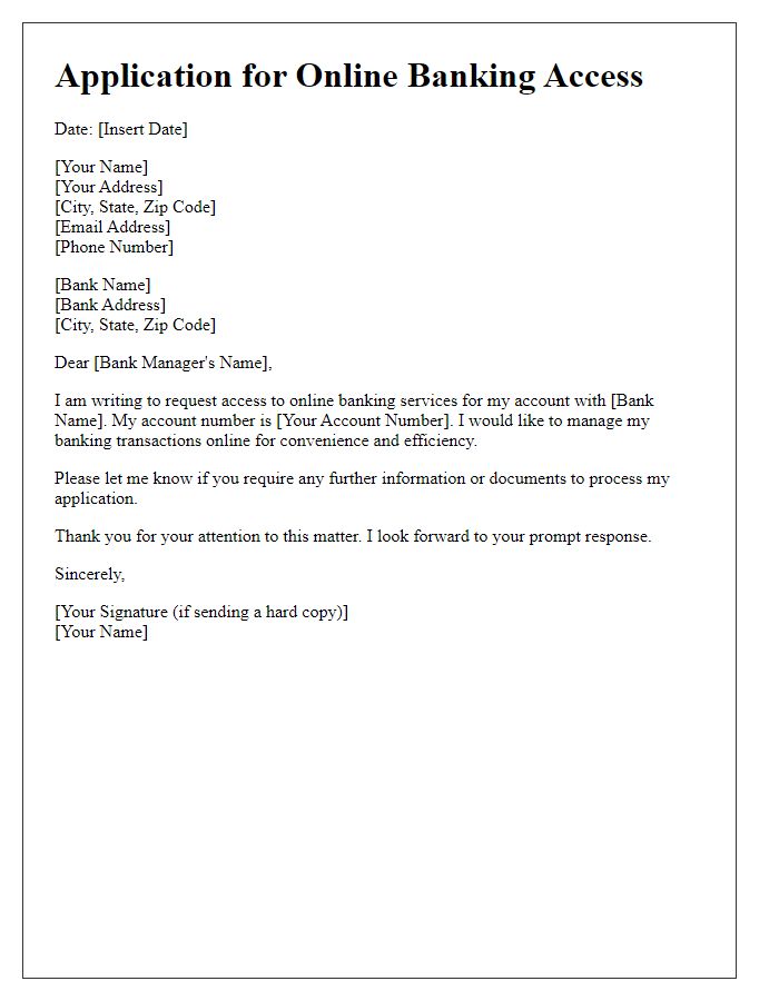 Letter template of application for online banking access