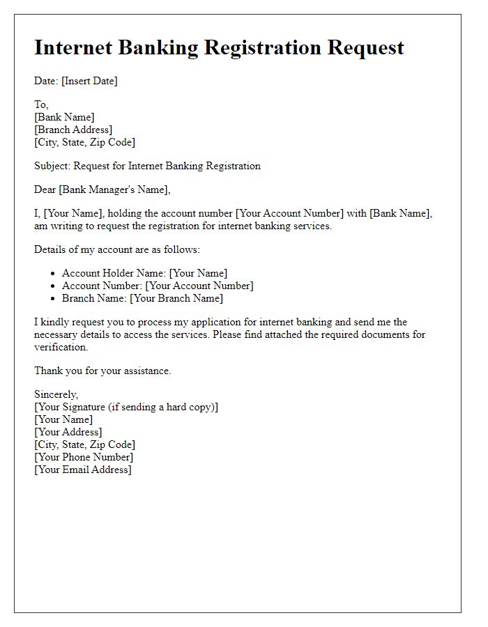 Letter template of documentation for internet banking registration