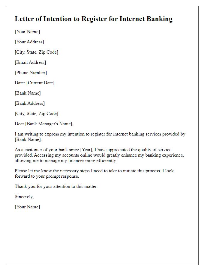 Letter template of intention to register for internet banking