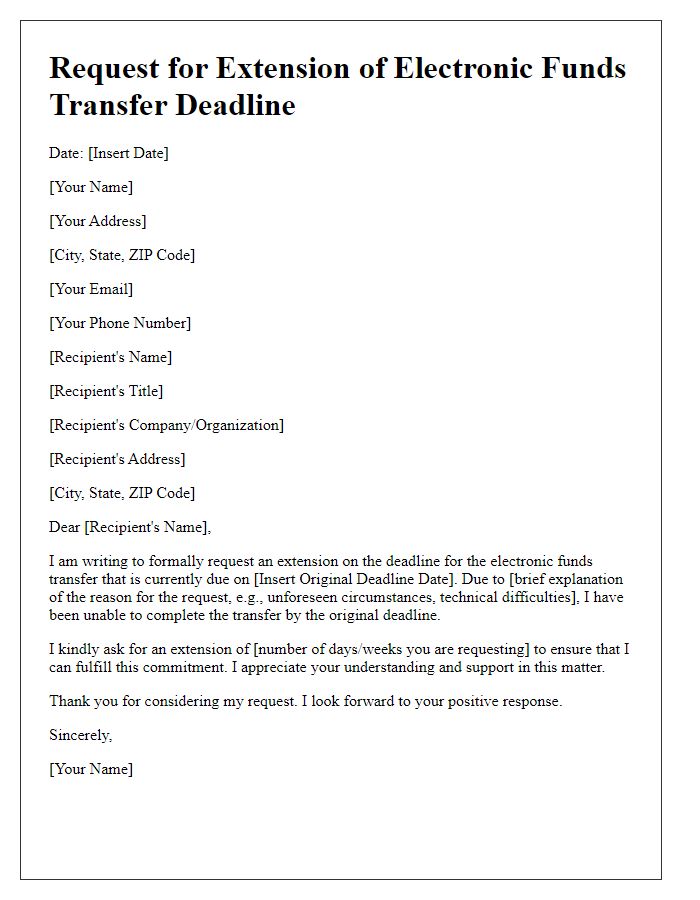 Letter template of electronic funds transfer deadline extension request