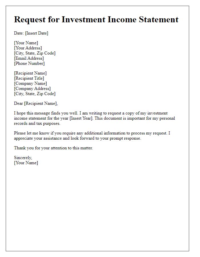 Letter template of investment income statement request.